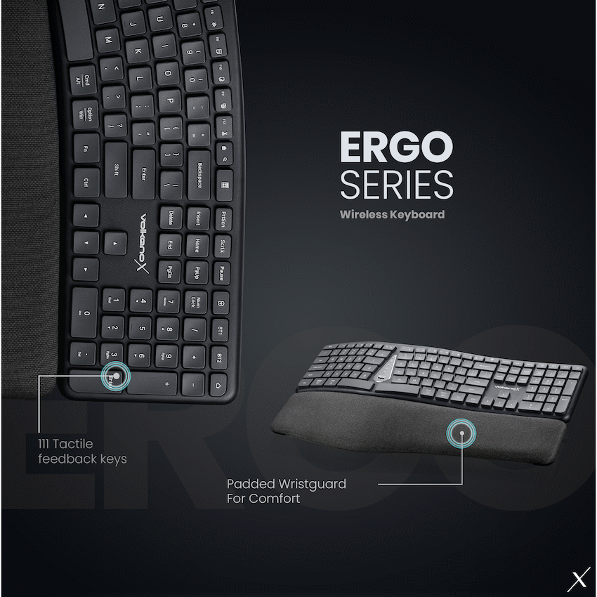 VolkanoX Ergo Bluetooth Wireless Keyboard - Black - Computer Peripherals