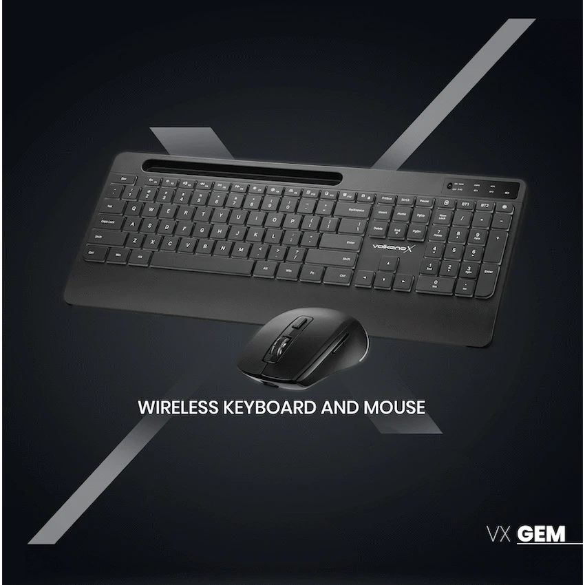 VolkanoX Gem Bluetooth Wireless Keyboard and Mouse - Black - Black - Computer Peripherals