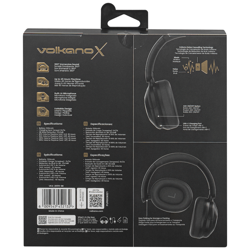 VolkanoX Halo ANC Bluetooth Headphones - Black - Black - Audio