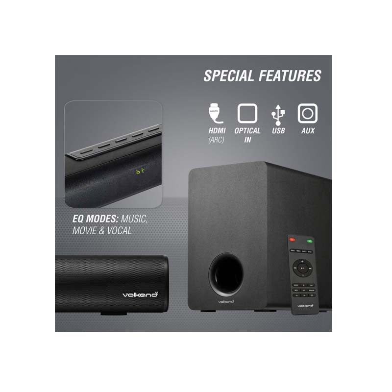 VolkanoX Hypersonic 3.0 Series 120W 2.1 Soundbar with Remote Control - Black