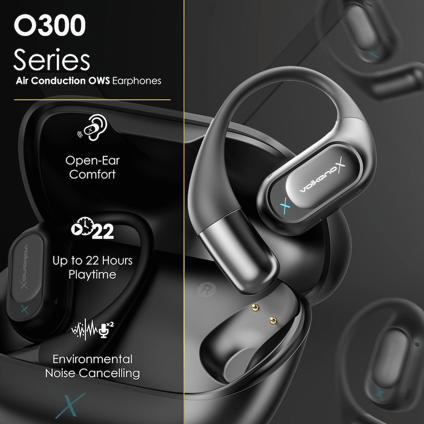VolkanoX O300 Air Conduction OWS Earphones - Black - Black - Audio