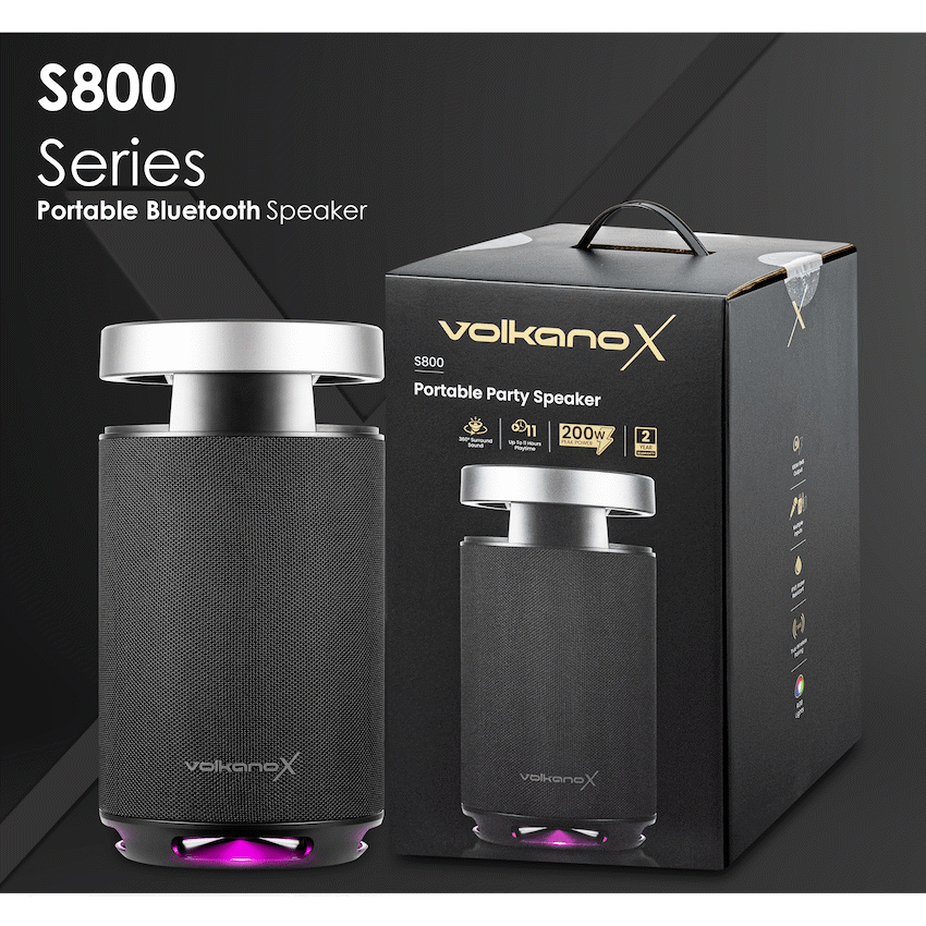 VolkanoX S800 Portable Bluetooth Party Speaker - Black - Black - Audio