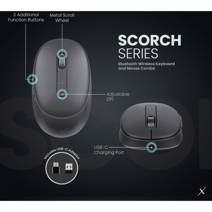 VolkanoX Scorch Bluetooth Wireless Keyboard and Mouse Combo - Graphite - Black - Computer Peripherals