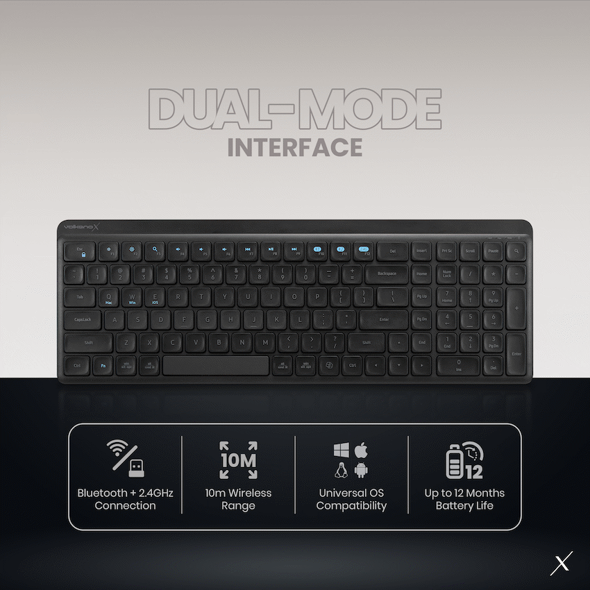 VolkanoX Scorch Bluetooth Wireless Keyboard and Mouse Combo - Graphite - Black - Computer Peripherals