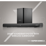 VolkanoX Supersonic 2 Series 2.1 200w Soundbar System with Wireless Subwoofer - Black - Black - Audio