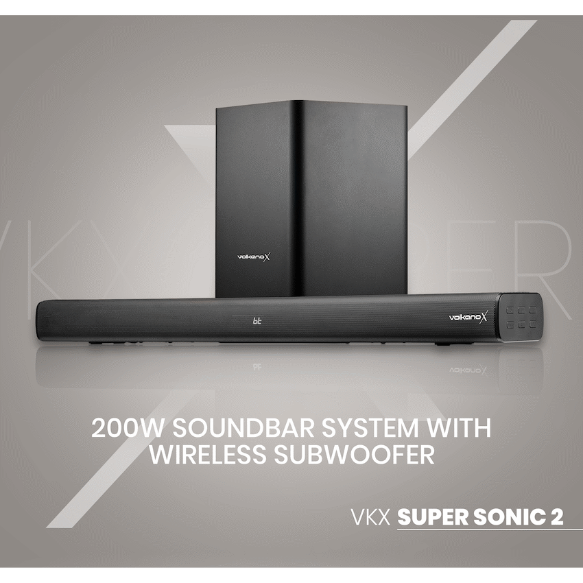 VolkanoX Supersonic 2 Series 2.1 200w Soundbar System with Wireless Subwoofer - Black - Black - Audio