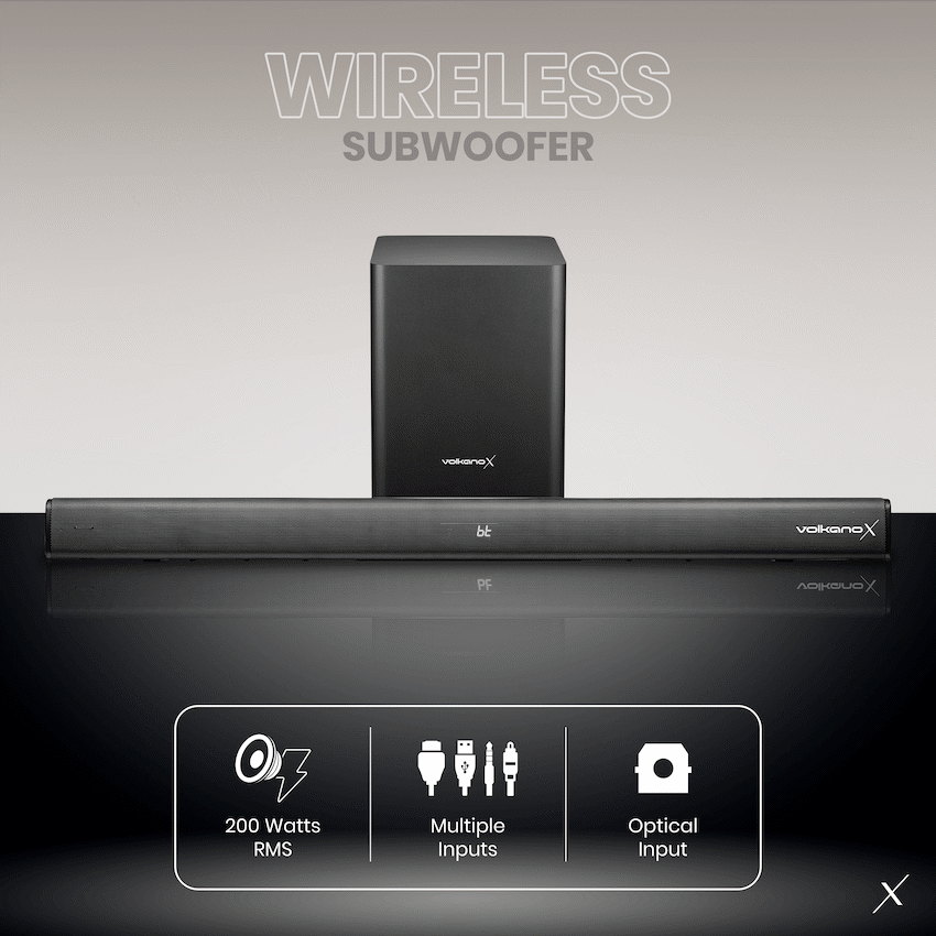 VolkanoX Supersonic 2 Series 2.1 200w Soundbar System with Wireless Subwoofer - Black - Black - Audio