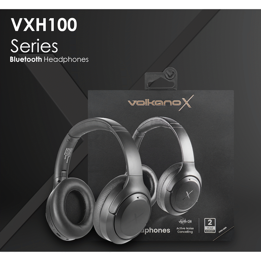 VolkanoX VXH100 Bluetooth Headphones with ANC - Black - Black - Audio