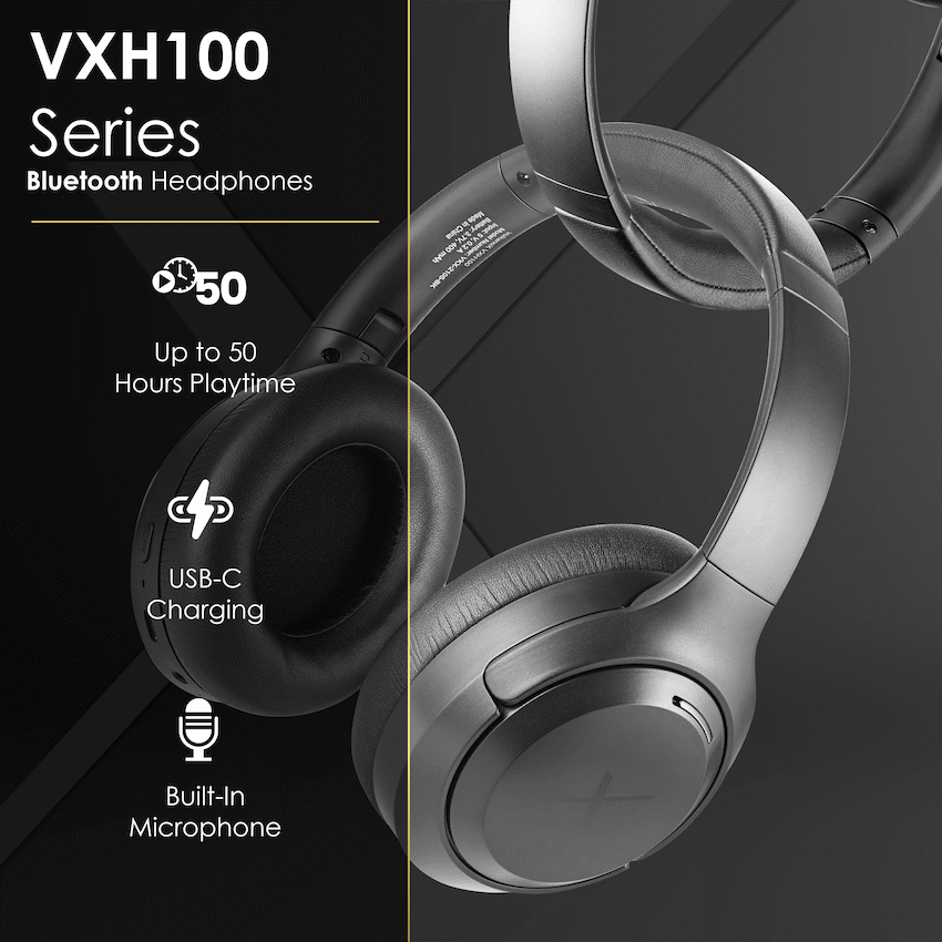 VolkanoX VXH100 Bluetooth Headphones with ANC - Black - Black - Audio