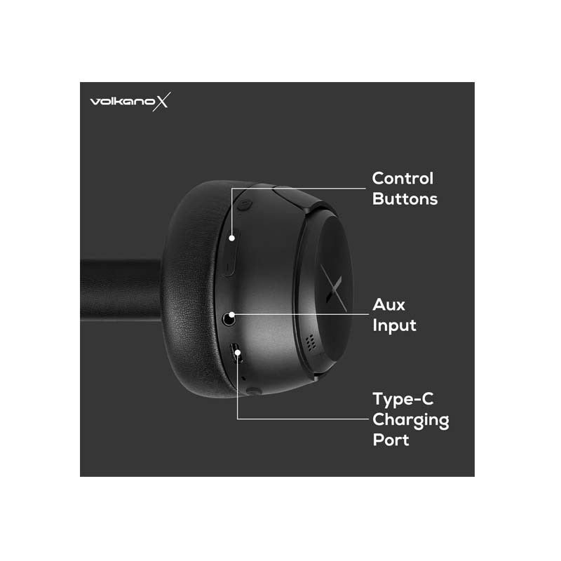 VolkanoX VXH300 Hybrid Active Noise Cancelling Bluetooth Headphones - Black - Black