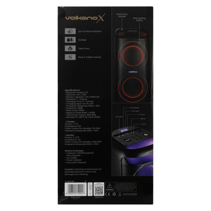 VolkanoX VXP200 Dual 6.5’’ Party Speaker - Black - Black - Audio