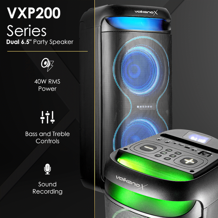 VolkanoX VXP200 Dual 6.5’’ Party Speaker - Black - Black - Audio