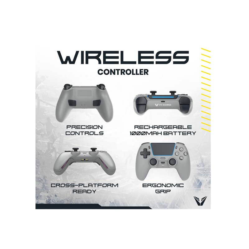 VX Gaming Lunaris Series Wireless Controller - Grey - Grey - Gaming