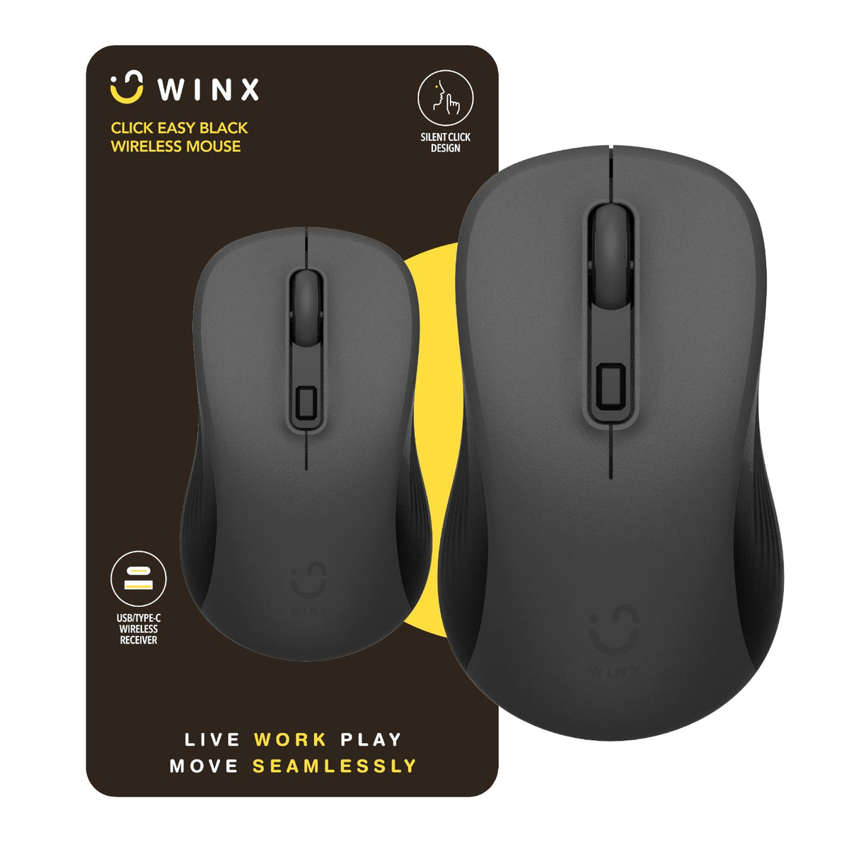 WINX CLICK Easy 1600DPI 2.4GHz Wireless Mouse - Black - Black