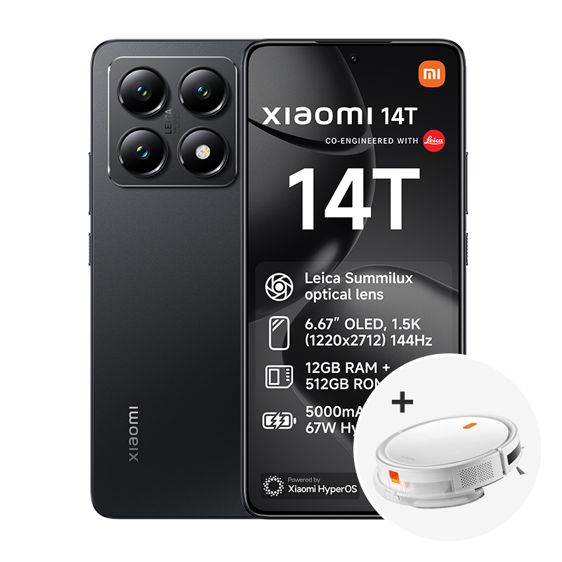 Xiaomi 14T 5G Dual Sim 512GB - Black + Xiaomi Robot Vacuum E5 - Black