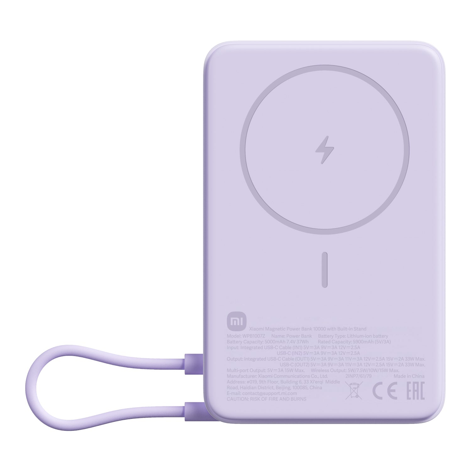 Xiaomi Magnetic Power Bank 10000 with Built-in Stand - Purple - Purple