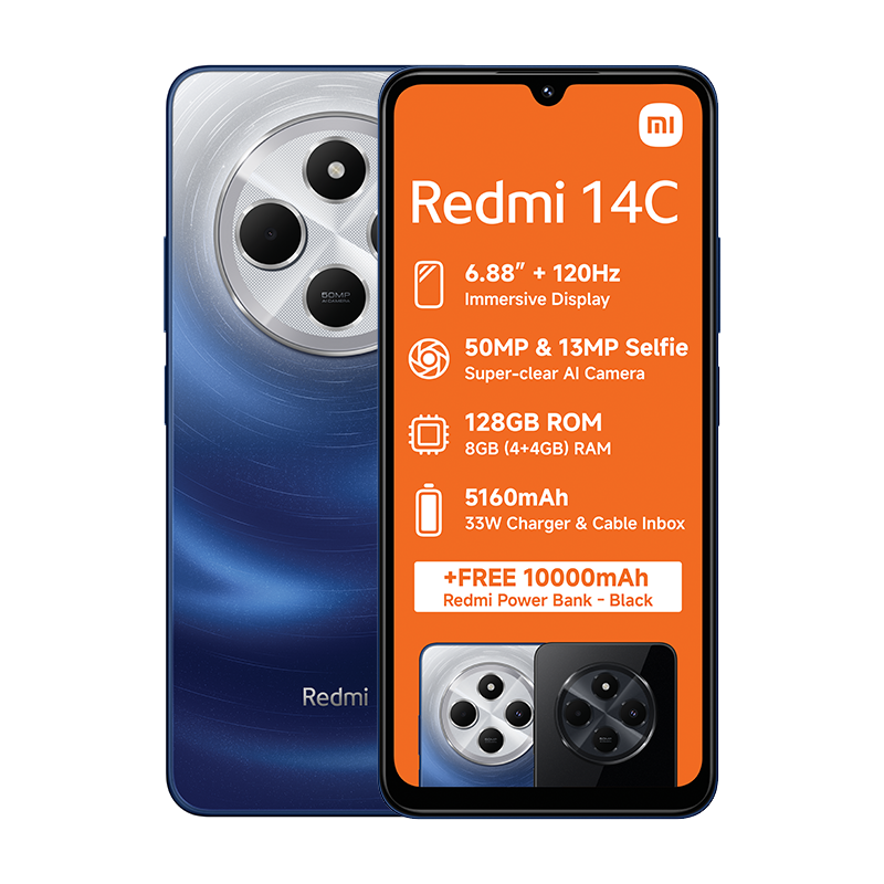 Xiaomi Redmi 14C 4G Dual Sim 128GB - Blue + Xiaomi Power Bank 10000mAh 22.5W - Blue