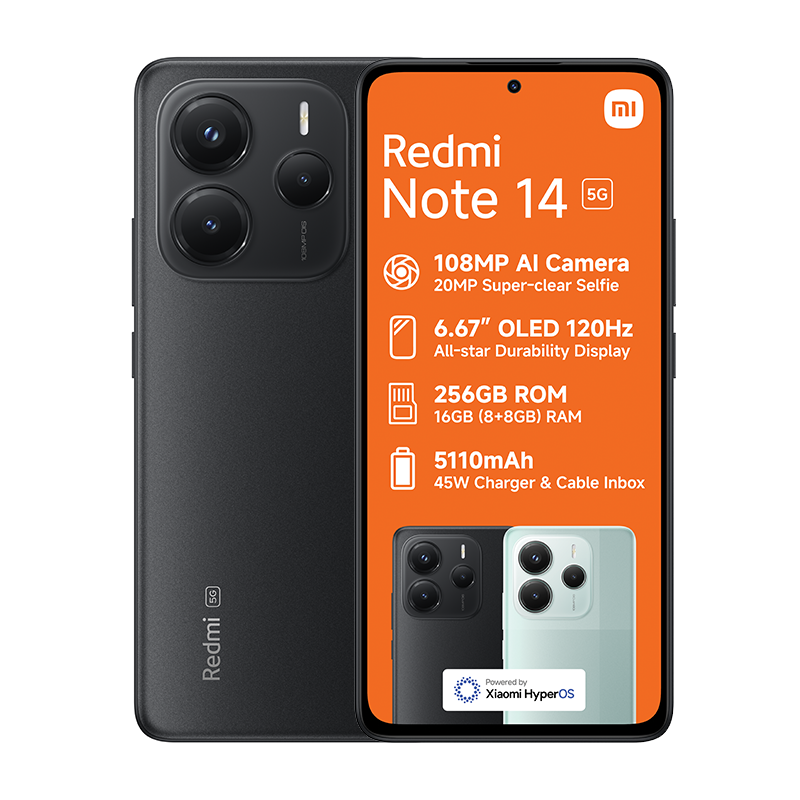 Xiaomi Redmi Note 14 5G Dual Sim 256GB - Black + Smart Band 9 Active - Black