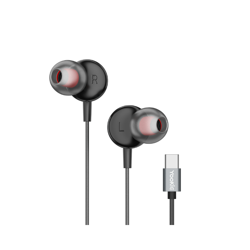 Yookie YTL-11 Wired Earphones Type-C - Black & Silver - Black