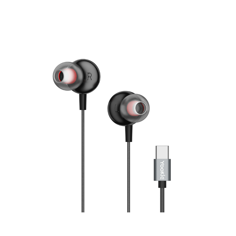 Yookie YTL-11 Wired Earphones Type-C - Black & Silver - Black