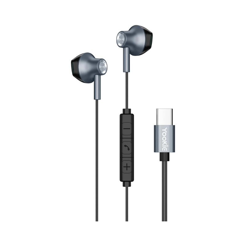 Yookie YTL-12 Wired Earphones Type-C - Black & Metal - Black