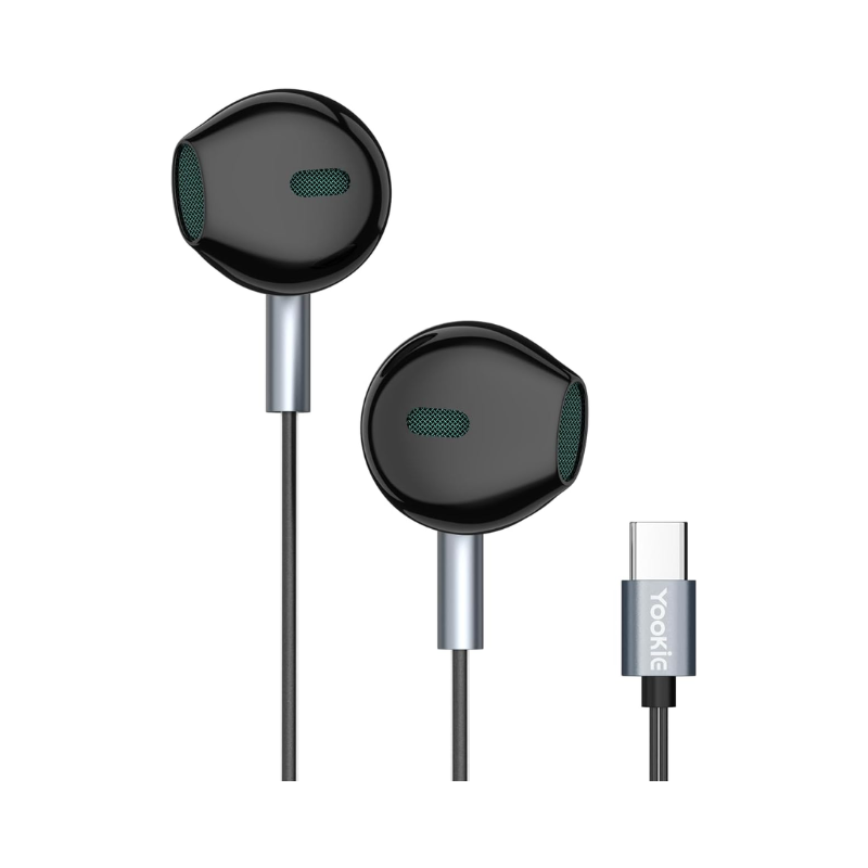 Yookie YTL-12 Wired Earphones Type-C - Black & Metal - Black