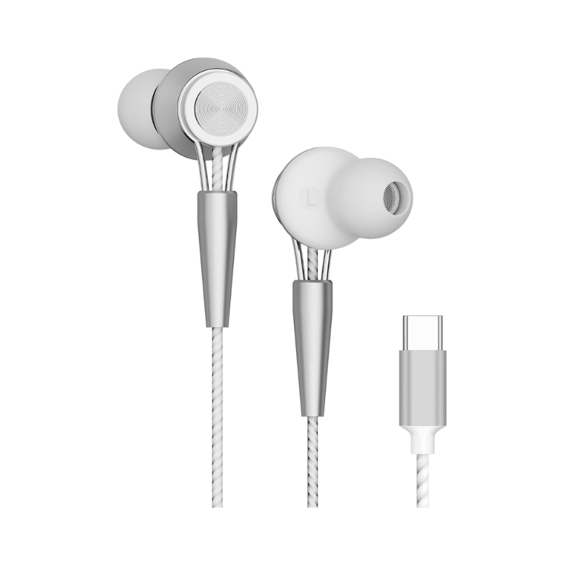 Yookie YTL-15 Wired Earphones Type-C - White&Silver - White Silver