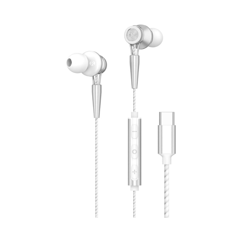 Yookie YTL-15 Wired Earphones Type-C - White&Silver - White Silver