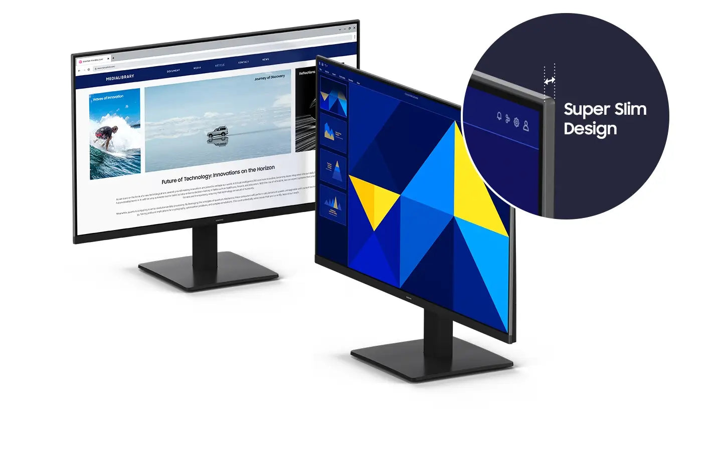 There are two Essential Monitor S3, and their super slim design is being highlighted.