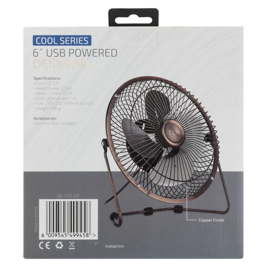 Zen Cool Series 6in Desk Fan - Copper - Kitchen and Home