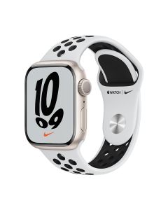 Apple Watch Nike Series 7 GPS and Cellular 45mm in Starlight Aluminium Case with Pure Platinum/Black Nike Sport Band sold by Technomobi