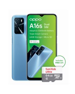 Oppo A16s Dual Sim 64GB with free 64GB SD Card in Pearl Blue sold by Technomobi