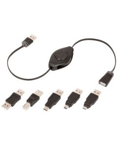 Emerge Retractable 6FT USB Extention Cable With 5 Adapter Tips - Black