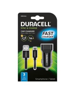 Duracell 2.4A Car Charger With 1M Micro USB Cable - Black
