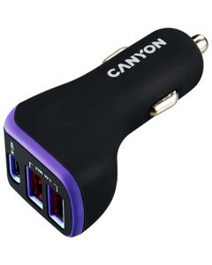 Canyon Car Charger C-08 PD 18W USB-C 2USB-A - Black / Purple