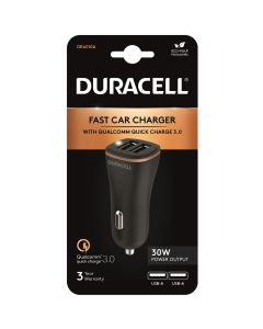 Duracell 30W QC 3.0 Dual USB Fast Car Charger in Black sold by Technomobi