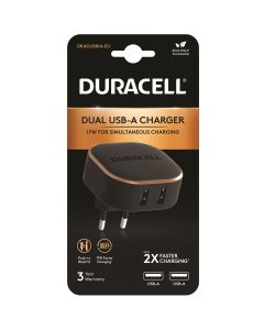 Duracell 3.4A Dual USB Wall Charger in Black solod by Tehnomobi