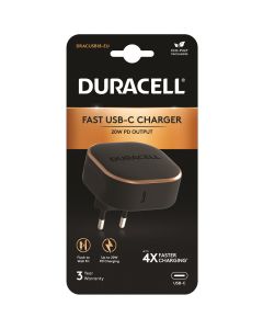 Duracell 20W PD Fast USB Type C Wall Charger in Black sold by Technomobi