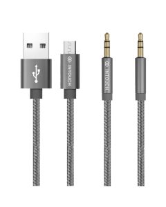 Intouch Micro USB Braided Cable & 3.5Mm Audio Cable - Silver