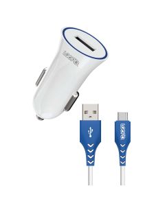 Loopd 1 Port 2.1A Car Charger + Type C Cable - White
