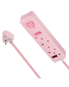 Switched 4 Way Surge Protected Multiplug 0.5M - Pink