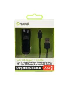 Muvit 2.4 Amp Micro USB Car Charger - Black