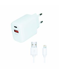SF PD Wall Charger with Apple Lightning MFI Cable - White