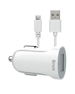 Snug Lite 1 Port 2.1A Car Charger + Micro USB Cable - White 