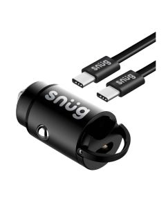 Snug Mini PD 30W Car Charger With Type C To Type C Cable - Black