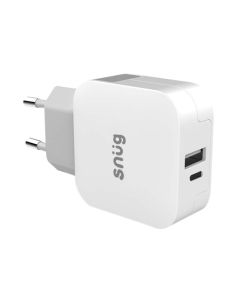 Snug 2 Port PD 30W Wall Charger With Type C Cable - White