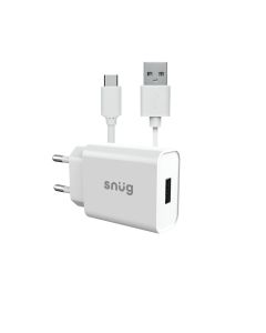 Snug Lite 1 Port 2.1A Wall Charger + Type C Cable - White
