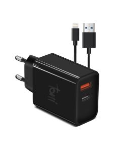 Toni Fast Charge Dual Port Wall Charger With Apple Lightning Cable - Black