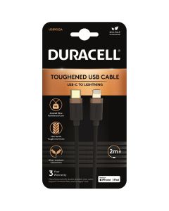 Duracell 2M USB Type C to Apple Lightning Braided Cable in Black sold by Technomobi