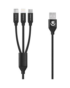 Volkano Weave Series 3 in 1 Charge Cable 1m - Black